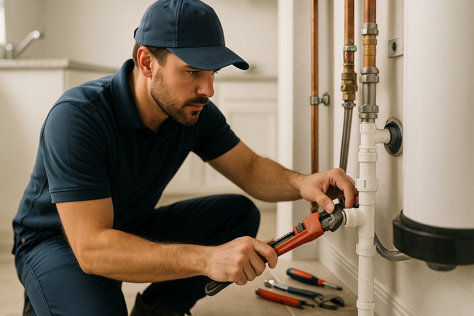 Editorial illustration depicting leander plumber